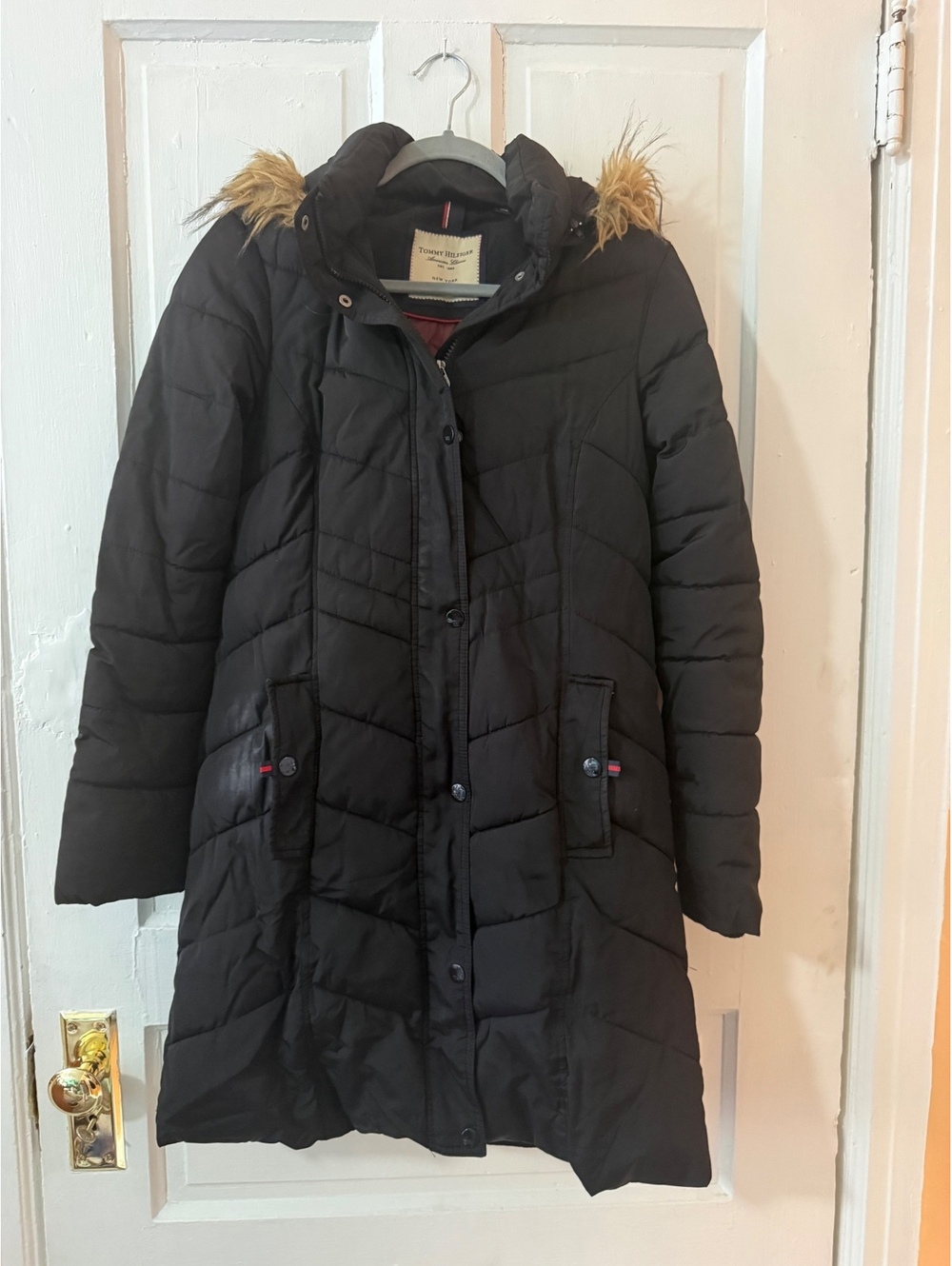 Size Small Tommy Hilfiger Black Puffer Coat Faux Fur Hood Removeable